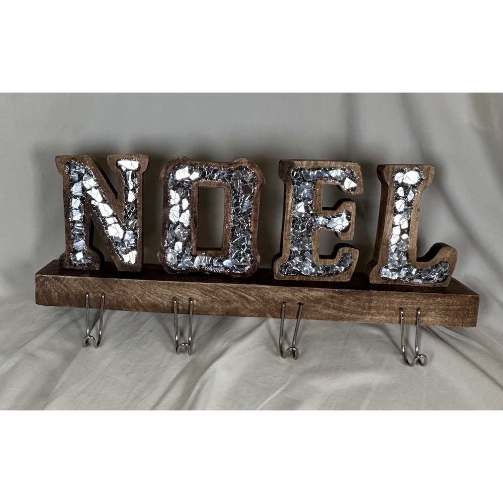 Handmade Wood NOEL Wall Hook Rack Mosaic Mirror‎ Letters Christmas Decor India